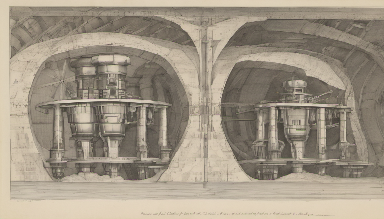 Architectural cross-section of the same three-layer machine built on two substrates — bare rock and machined bay — with one figure comparing the identical interface couplings